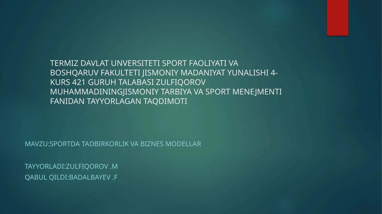 SPORT DATAD BIR QORLIK VA BIZNES MODEL