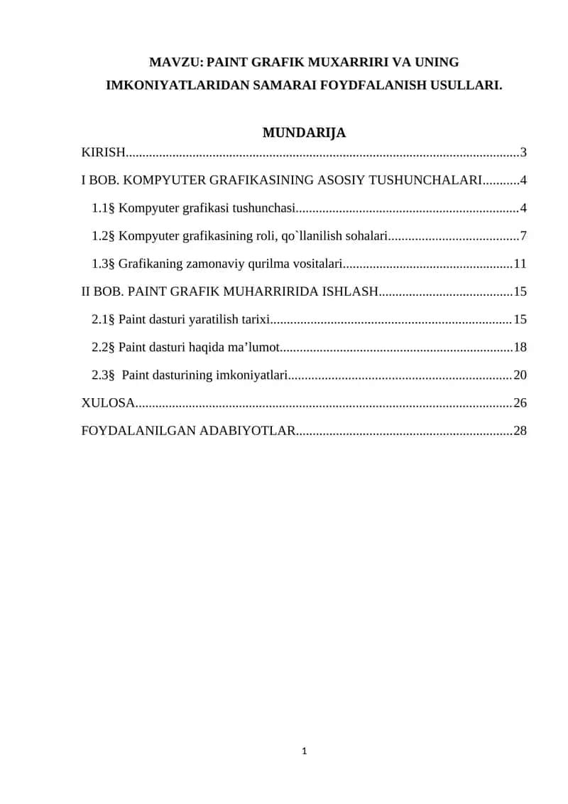 PAINT GRAFIK MUXARRIRI VA UNING IMKONIYATLARIDAN SAMARAI FOYDFALANISH USULLARI