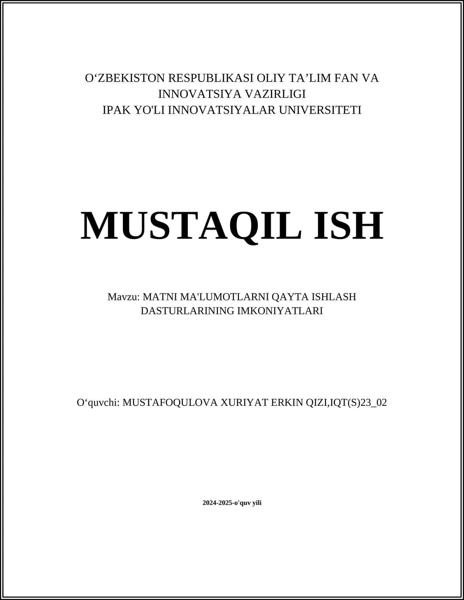 MATNI MA'LUMOTLARNI QAYTA ISHLASH DASTURLARINING IMKONIYATLARI