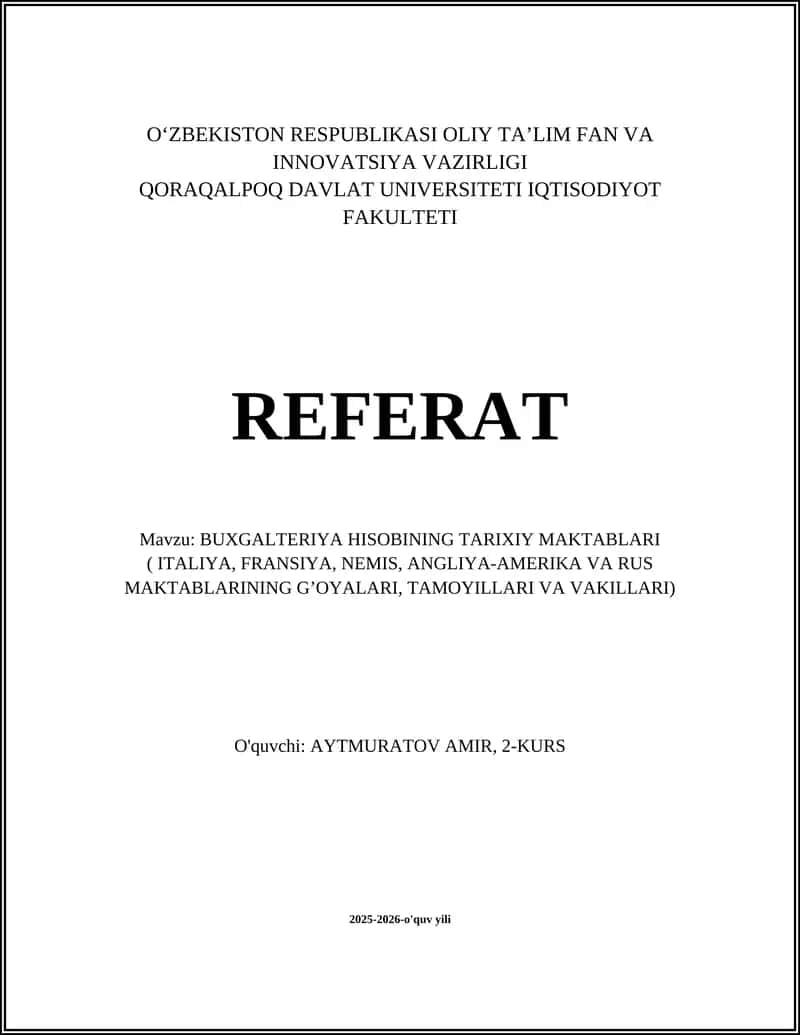 BUXGALTERIYA HISOBINING TARIXIY MAKTABLARI