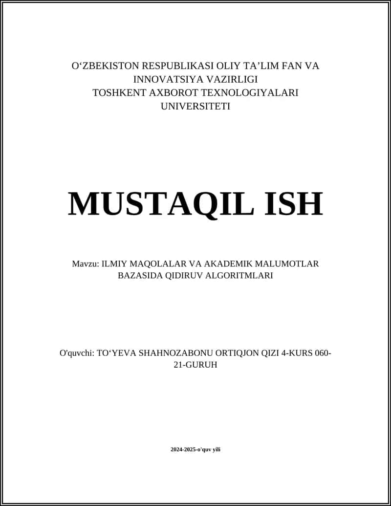ILMIY MAQOLALAR VA AKADEMIK MALUMOTLAR BAZASIDA QIDIRUV ALGORITMLARI