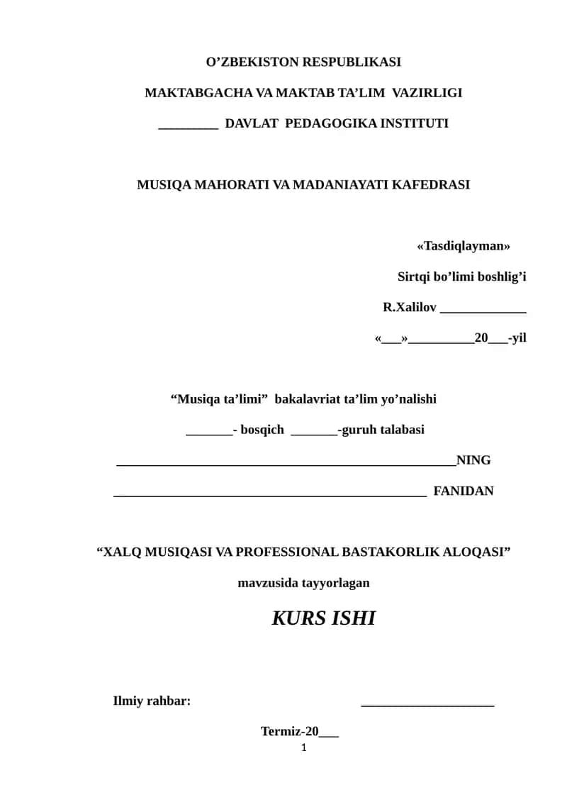 XALQ MUSIQASI VA PROFESSIONAL BASTAKORLIK ALOQASI
