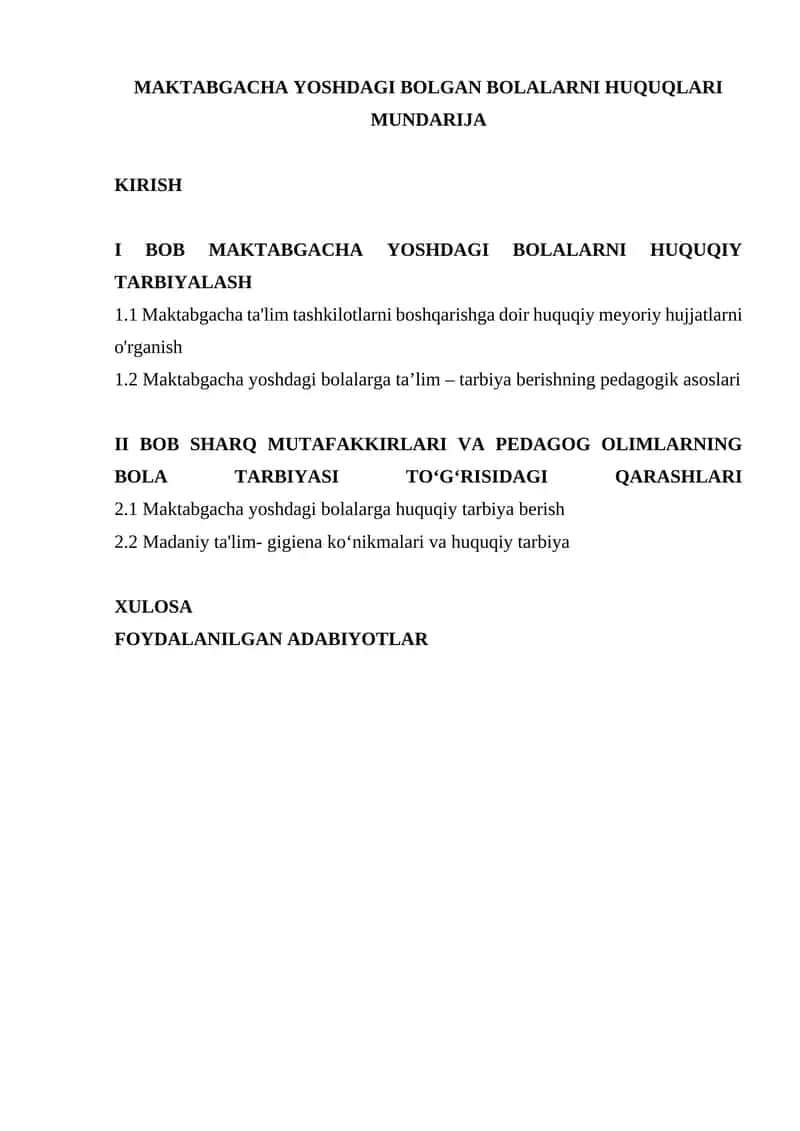 Maktabgacha Yoshdagi Bolgan Bolalarni Huquqlari