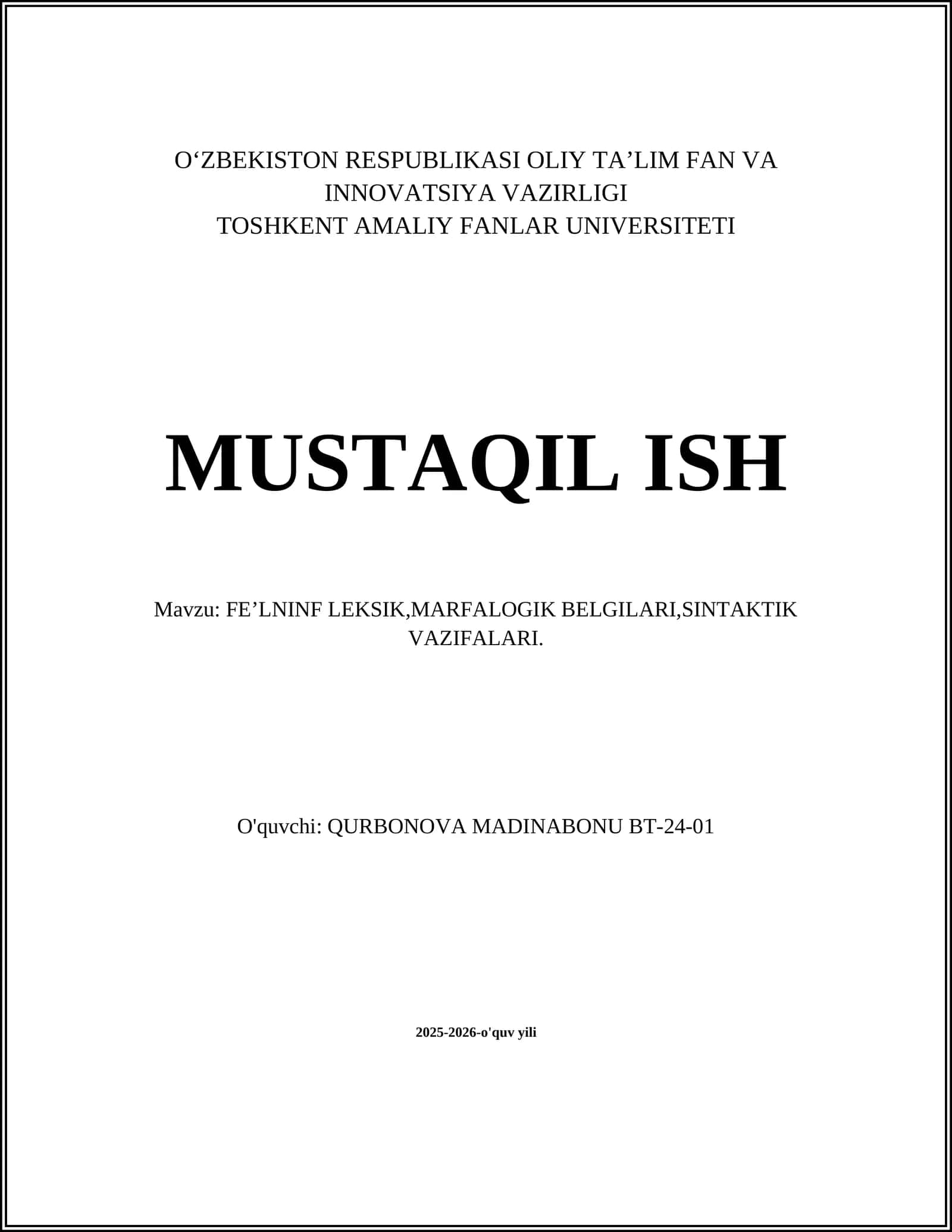 FE’LNINF LEKSIK,MARFALOGIK BELGILARI,SINTAKTIK VAZIFALARI