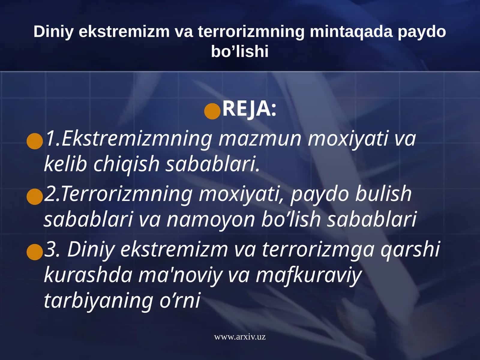 Diniy ekstremizm va terrorizmning mintaqada paydo bo’lishi
