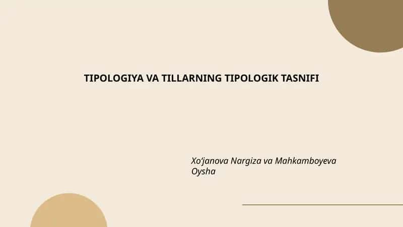 TİPOLOJİYA VA TIL TASNIFI
