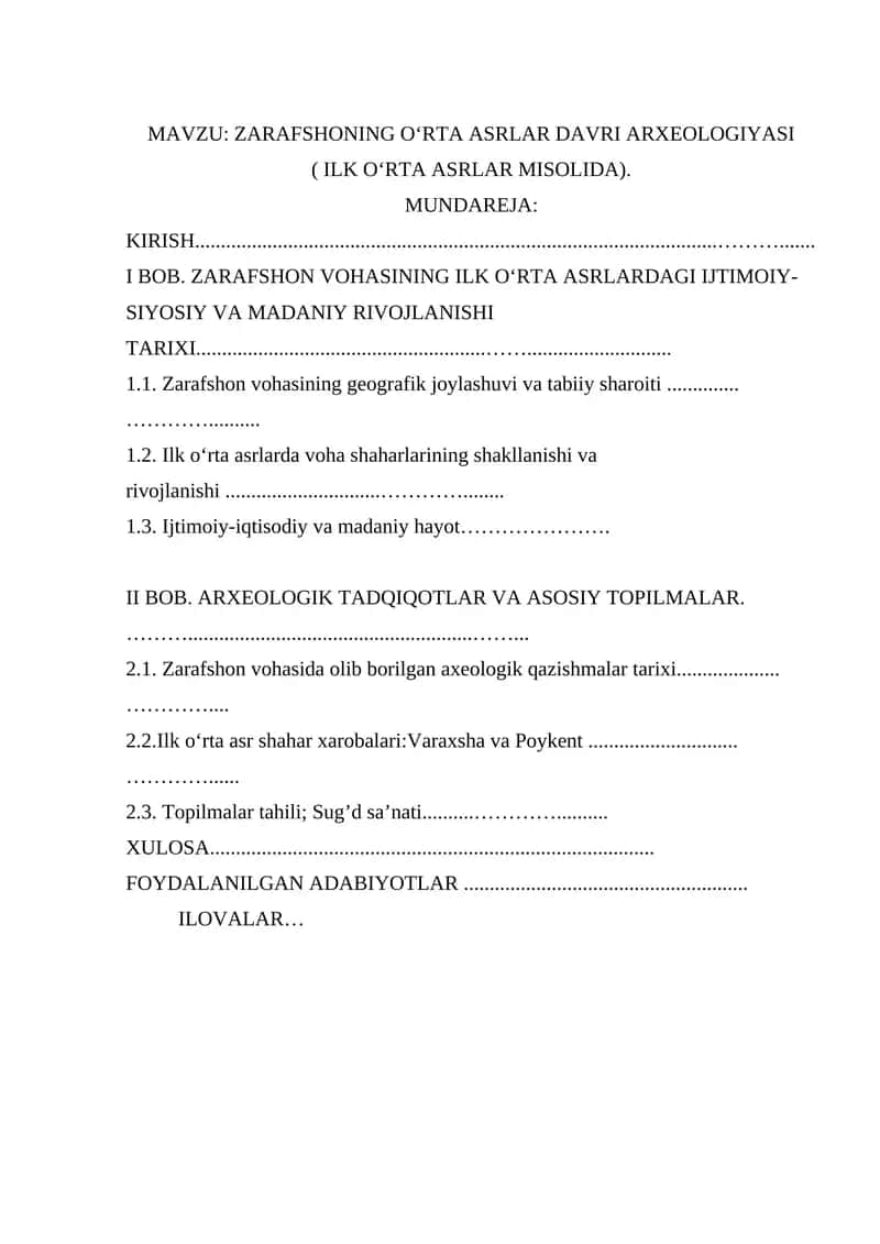 ZARAFSHONING O‘RTA ASRLAR DAVRI ARXEOLOGIYASI ( ILK O‘RTA ASRLAR MISOLIDA).
