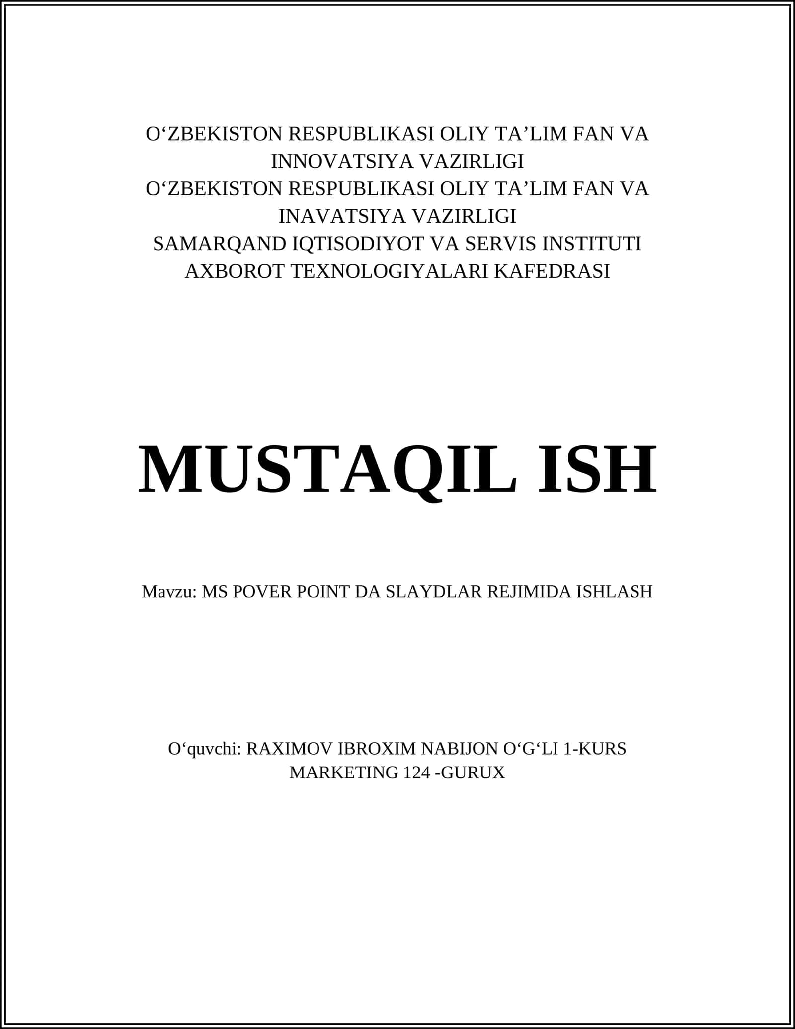 MS POVER POINT DA SLAYDLAR REJIMIDA ISHLASH