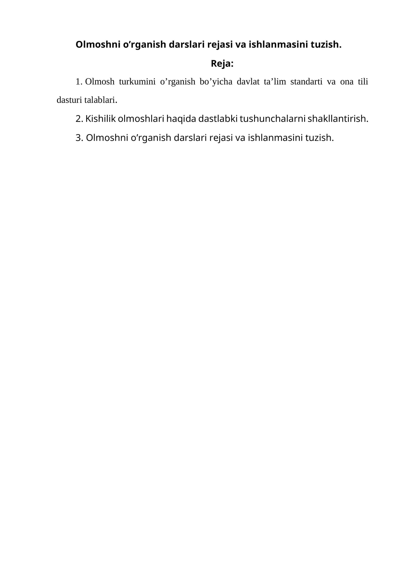 Olmoshni o’rganish darslari reja va ishlanmasini tuzish