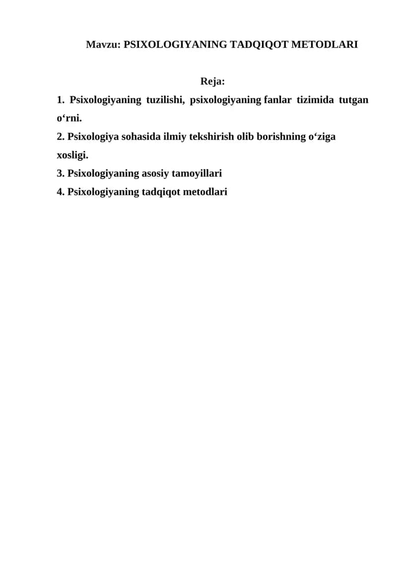 PSIXOLOGIYANING TADQIQOT METODLARI