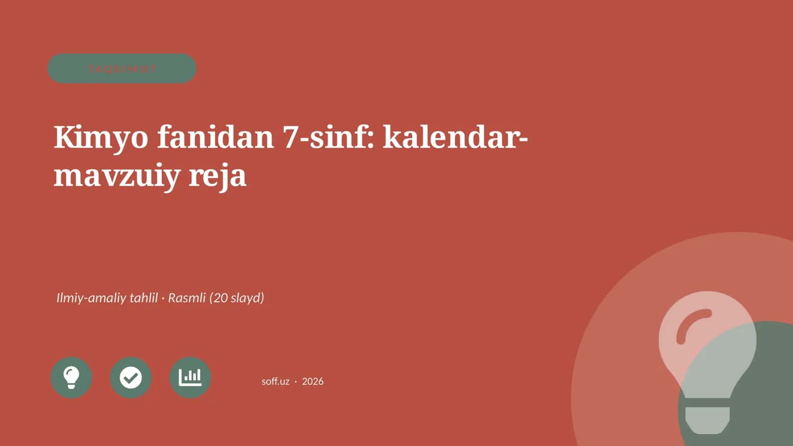 Kimyo fanidan 7-sinf: kalendar-mavzuiy reja