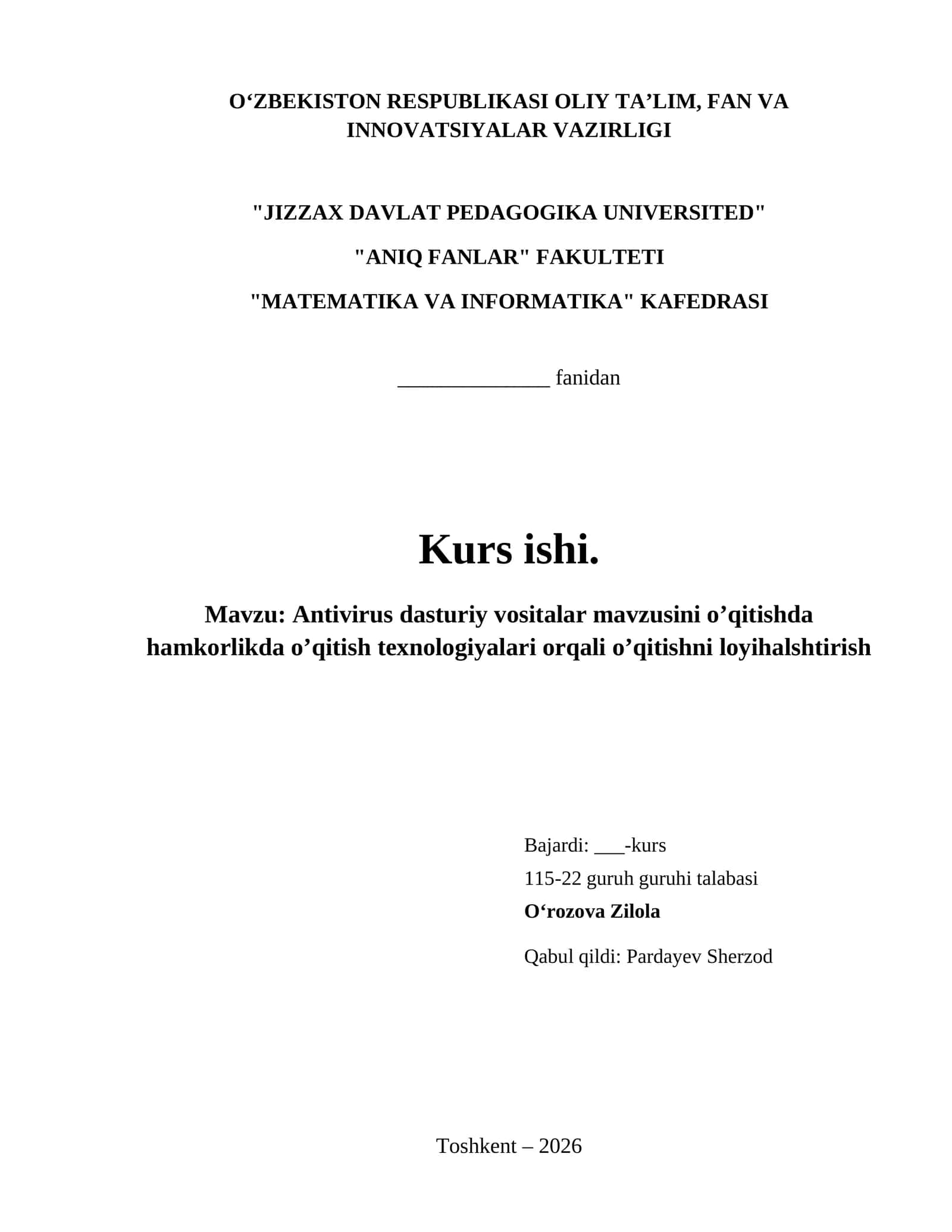 Antivirus dasturiy vositalar mavzusini o’qitishda hamkorlikda o’qitish texnologiyalari orqali o’qitishni loyihalshtirish