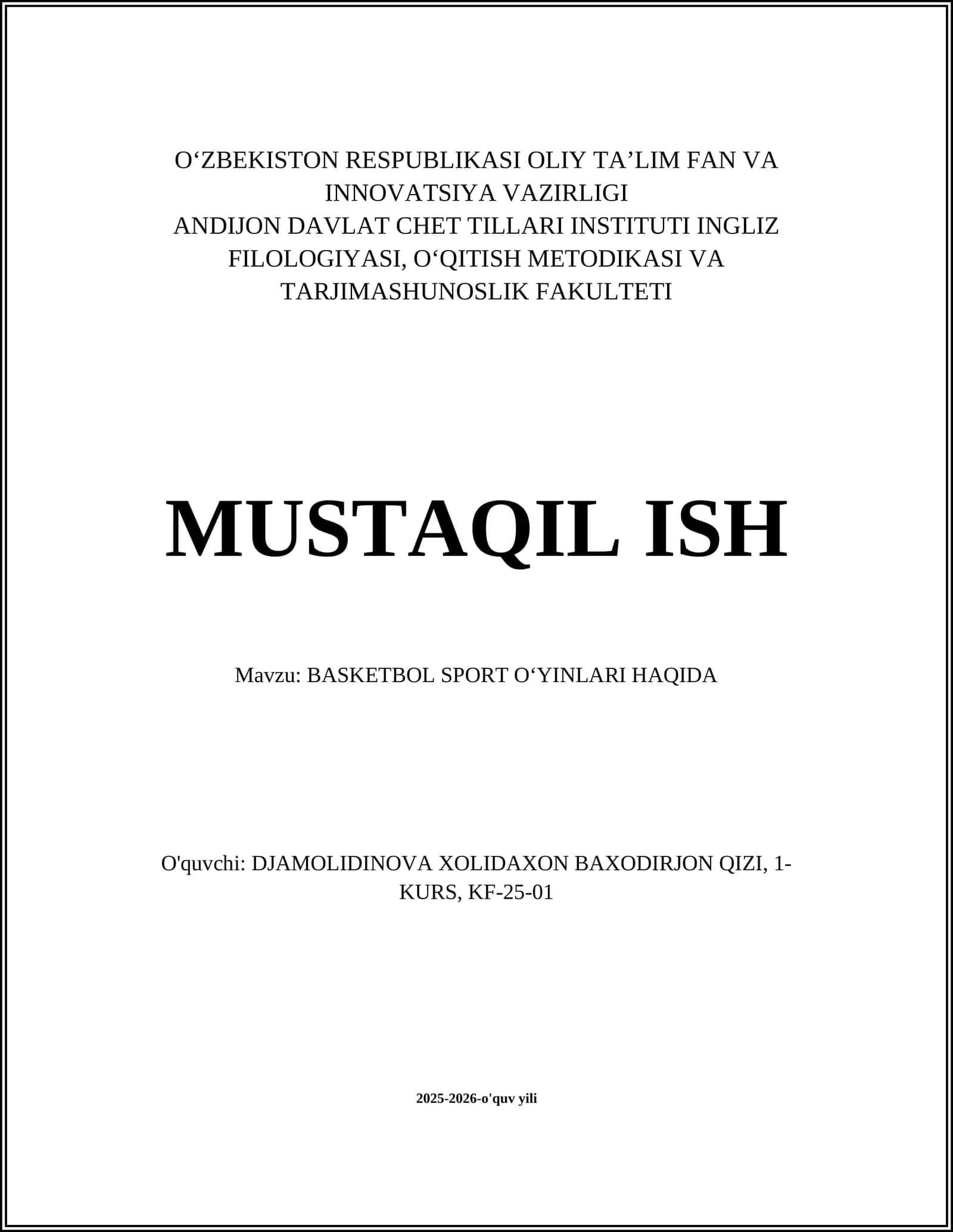 BASKETBOL SPORT OʻYINLARI HAQIDA