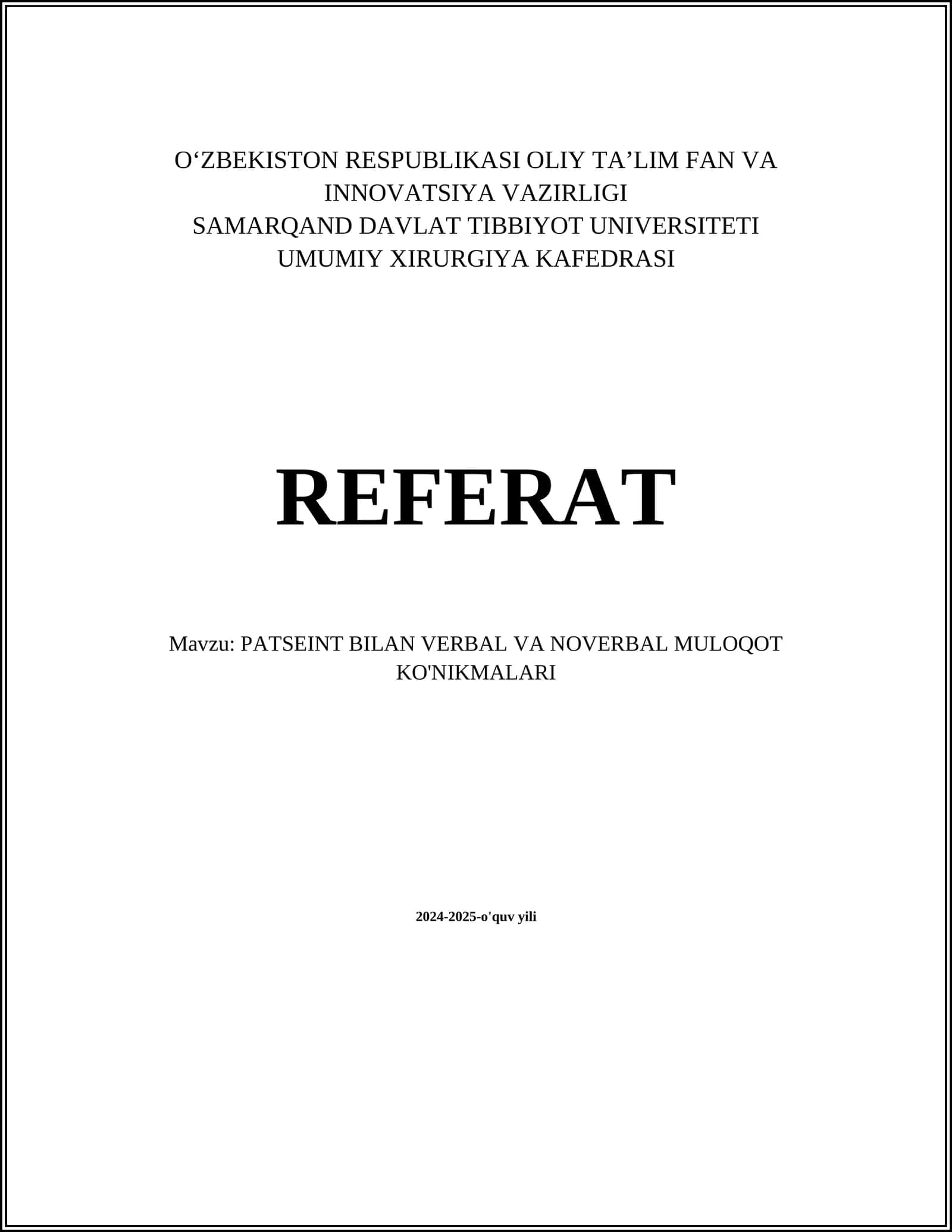 PATSEINT BILAN VERBAL VA NOVERBAL MULOQOT KO'NIKMALARI
