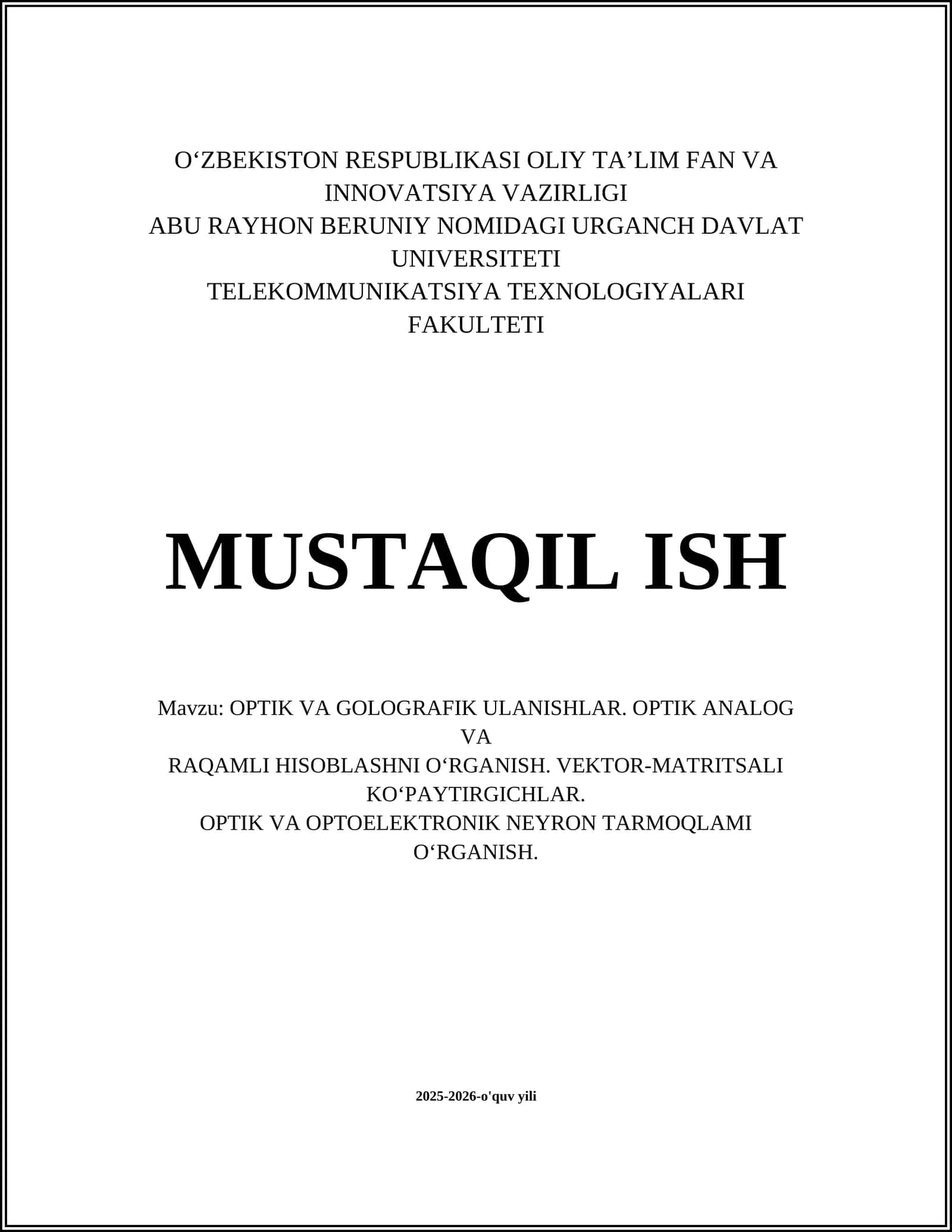 OPTIK VA GOLOGRAFIK ULANISHLAR