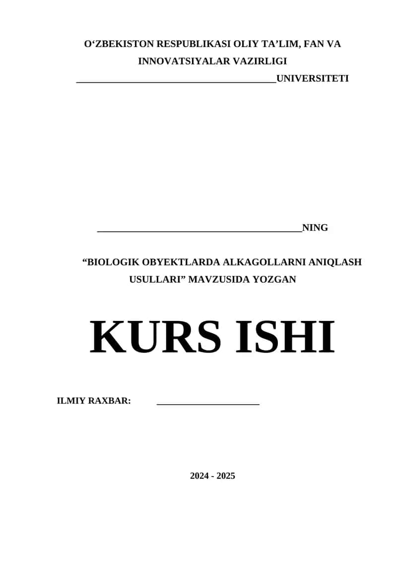 OBYEKTLARDA ALKAGOLLARNI ANIQLASH USULLARI