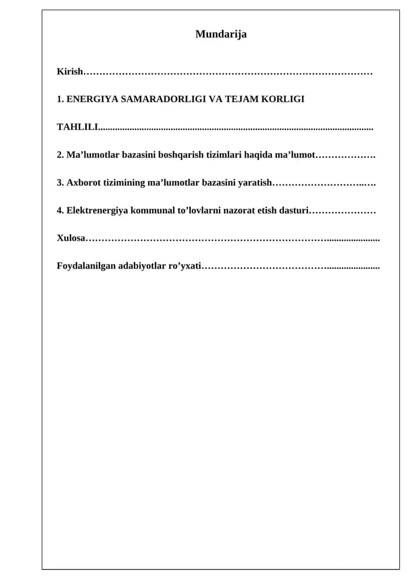 Elektrenergiya kommunal to'lovlarni nazorat etish dasturi