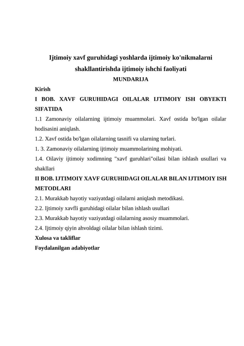 Ijtimoiy xavf guruhidagi yoshlarda ijtimoiy ko'nikmalarni shakllantirishda ijtimoiy ishchi faoliyati