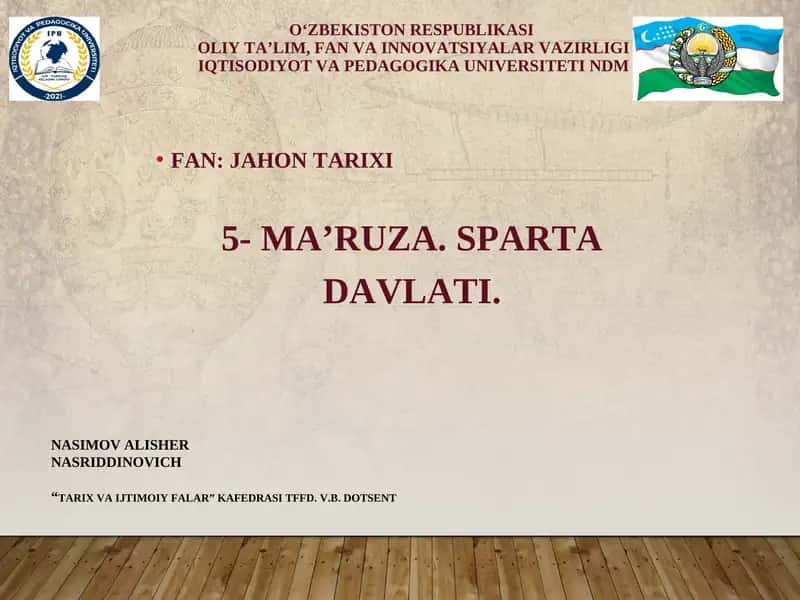 Jahon Tarixi - 5-maʼruza. Sparta Davlati