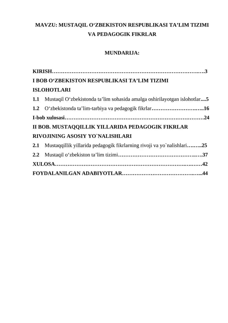 O‘zbekistonda ta’lim tizimi va pedagogik fikrlar