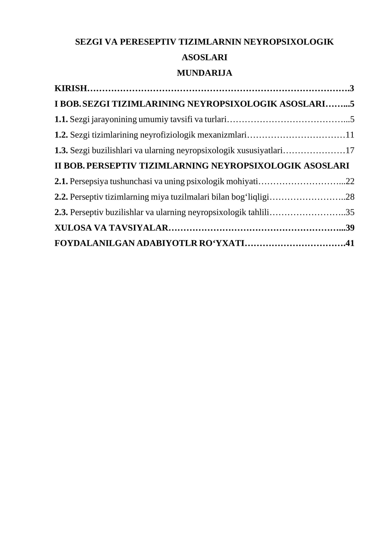 SEZGI VA PERESEPTIV TIZIMLARNIN NEYROPSIXOLOGIK ASOSLARI
