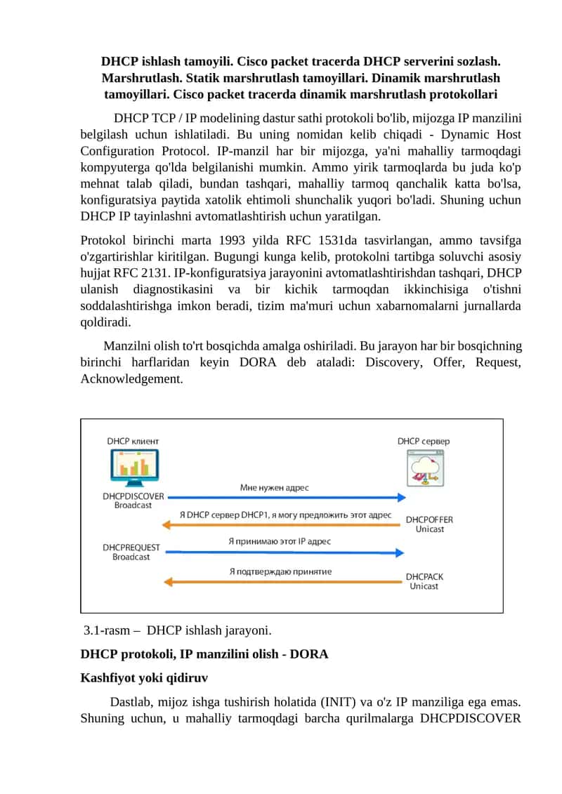 DHCP ishlash tamoyili ,cisco packet trecerda dhcp sozlash