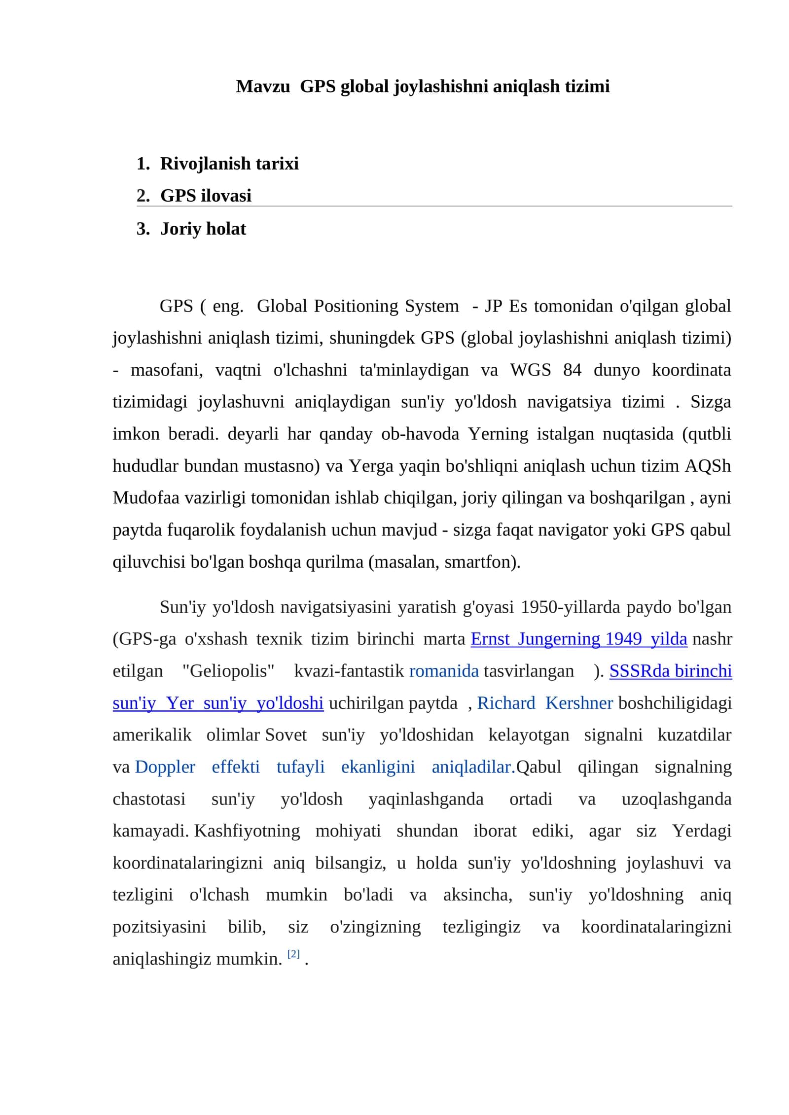 GPS global joylashishni aniqlash tizimi