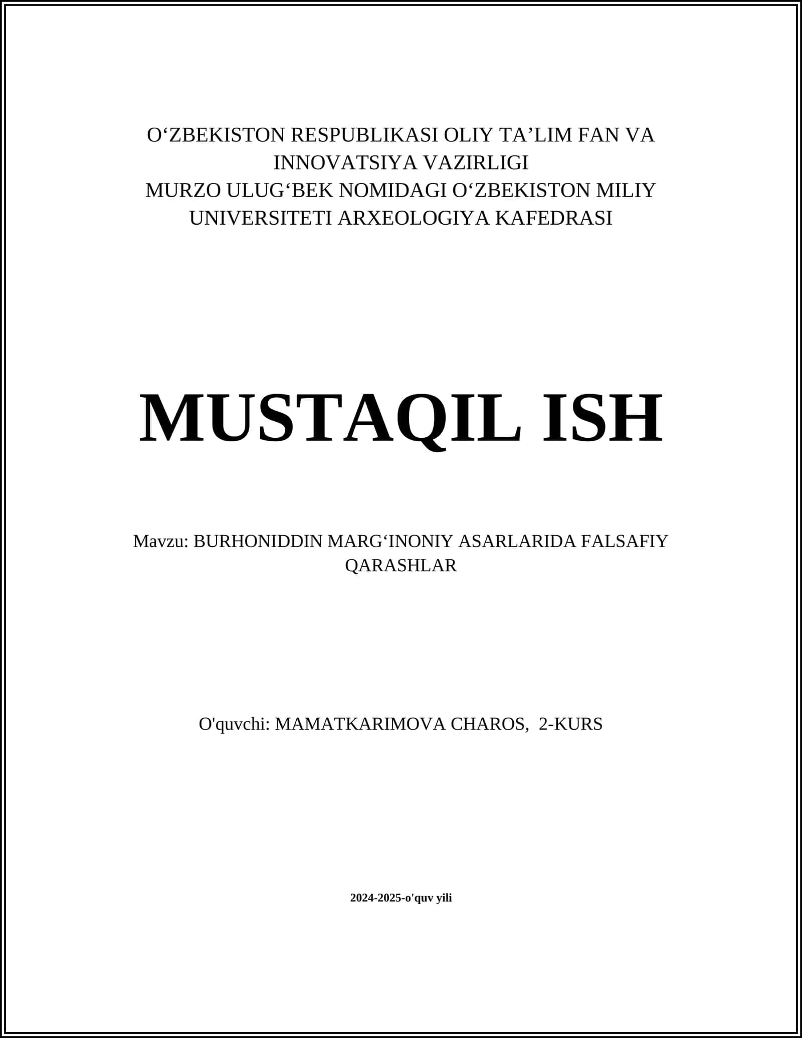 BURHONIDDIN MARG‘INONIY ASARLARIDA FALSAFIY QARASHLAR