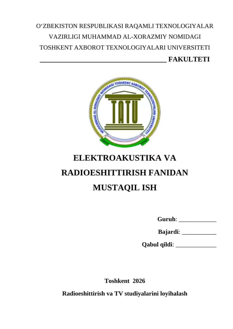 Radioeshittirish va TV studiyalarini loyihalash
