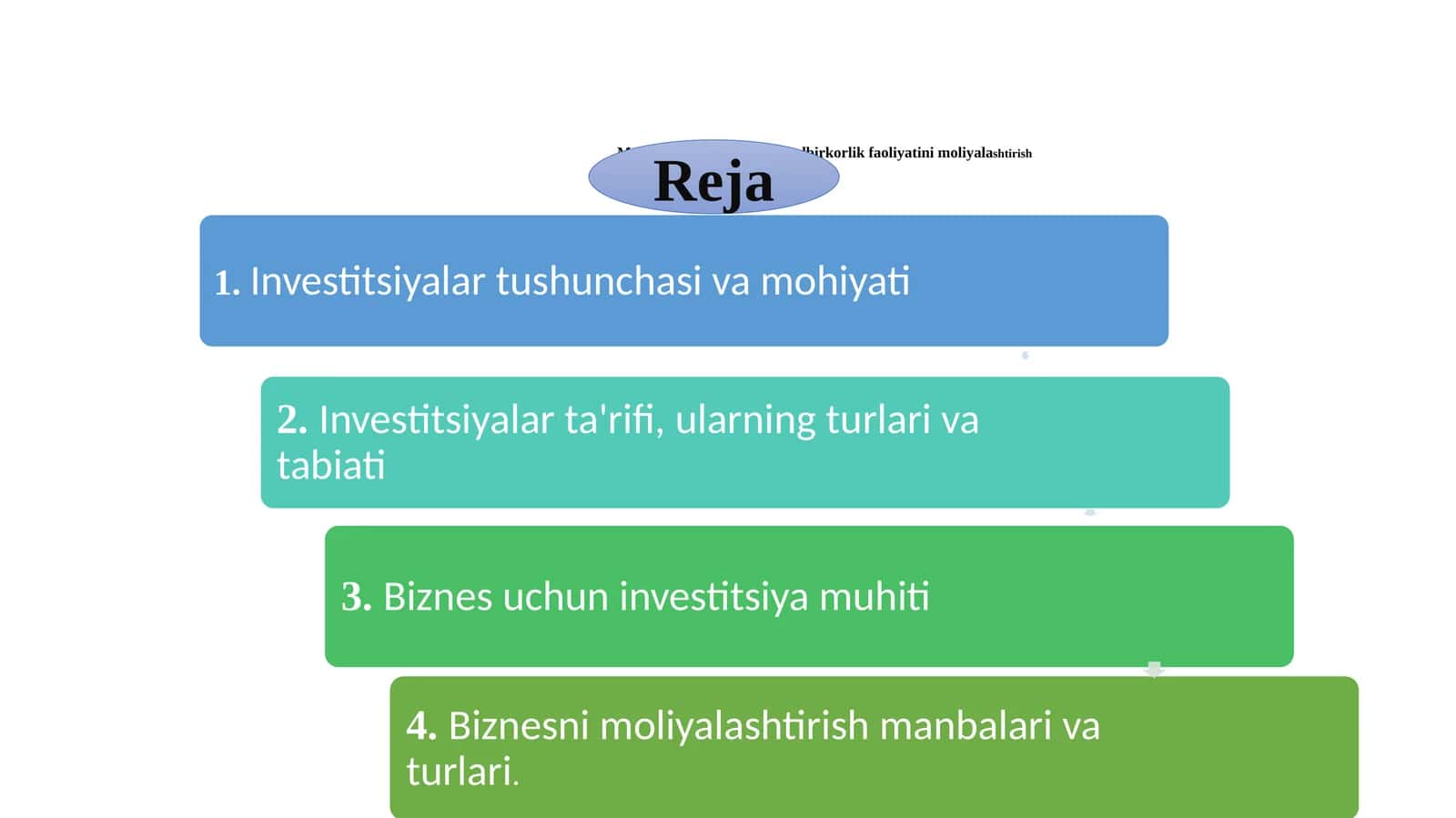 Investitsiyalar va tadbirkorlik faoliyatini moliyalashtirish