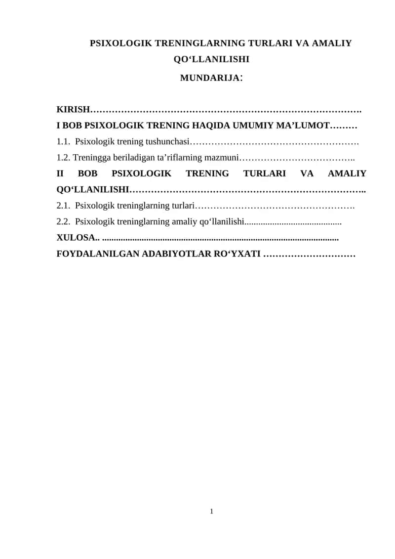 Рsixоlоgik trеninglаrning turlаri vа аmаliy qоʻllаnilishi