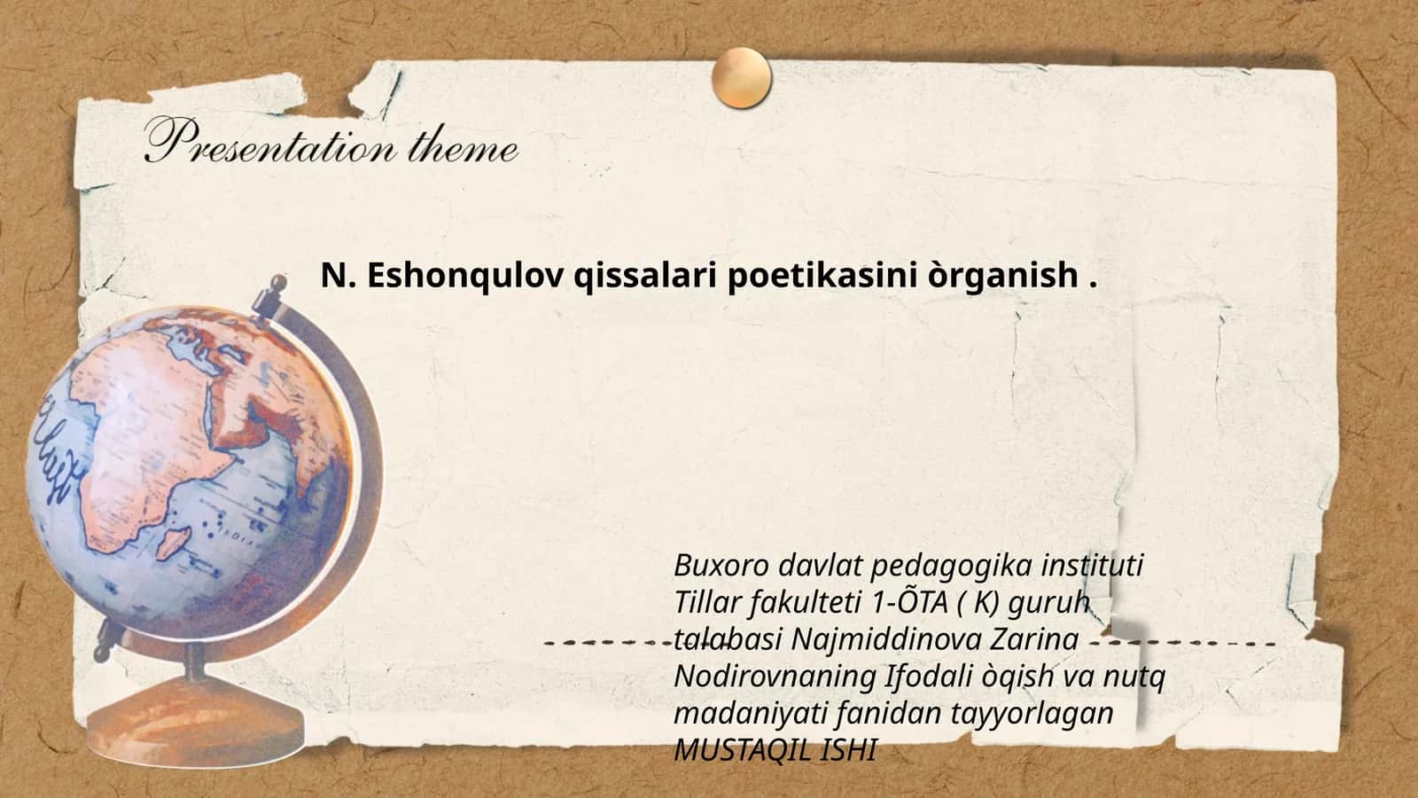N. Eshonqulov qissalari poetikasini òrganish