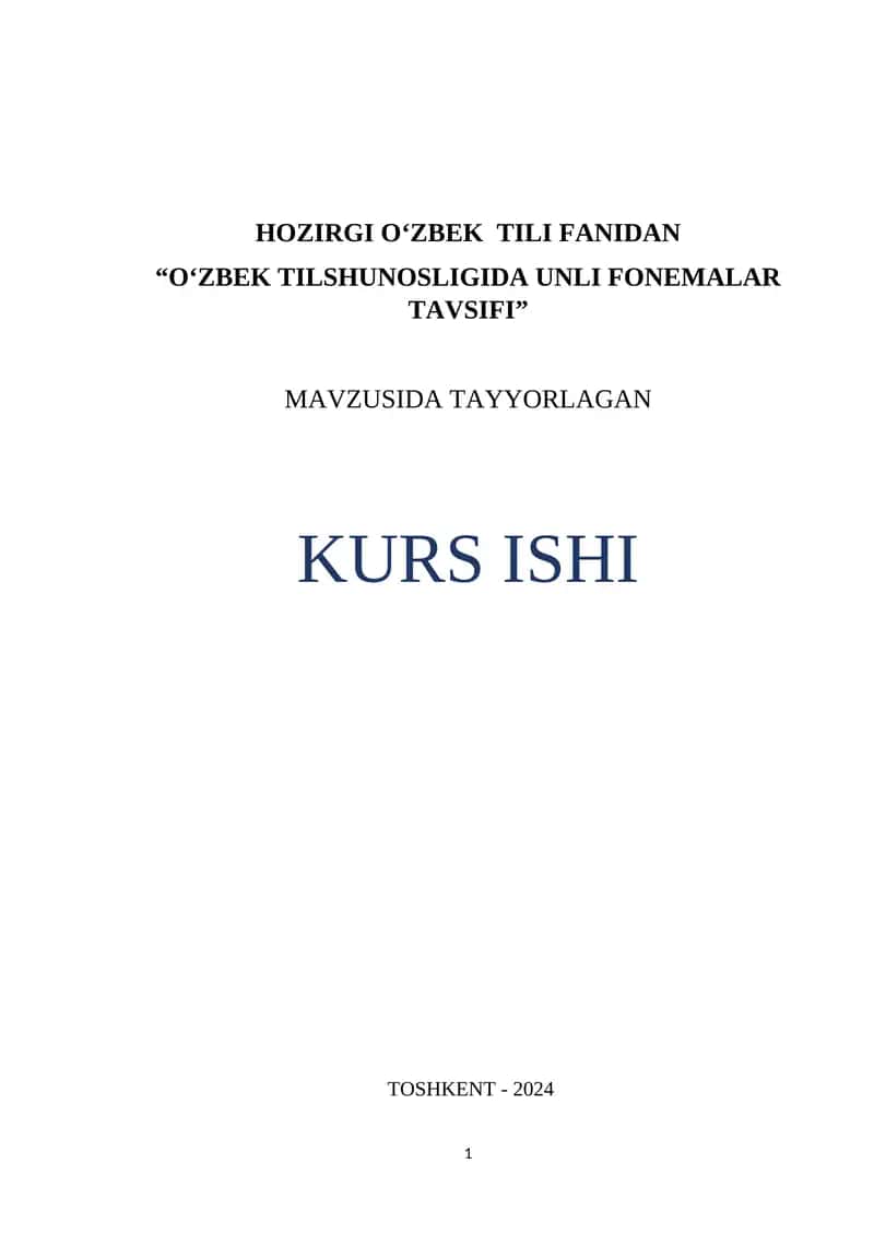 O‘zbek Tilshunosligida Unli Fonemalar Tavsifi