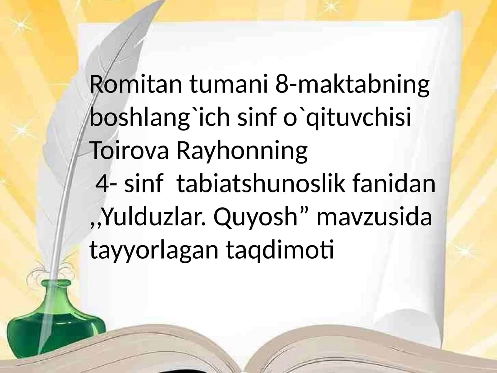 4-sinf Tabiatshunoslik fanidan Yulduzlar quyosh dars ishlanmasi