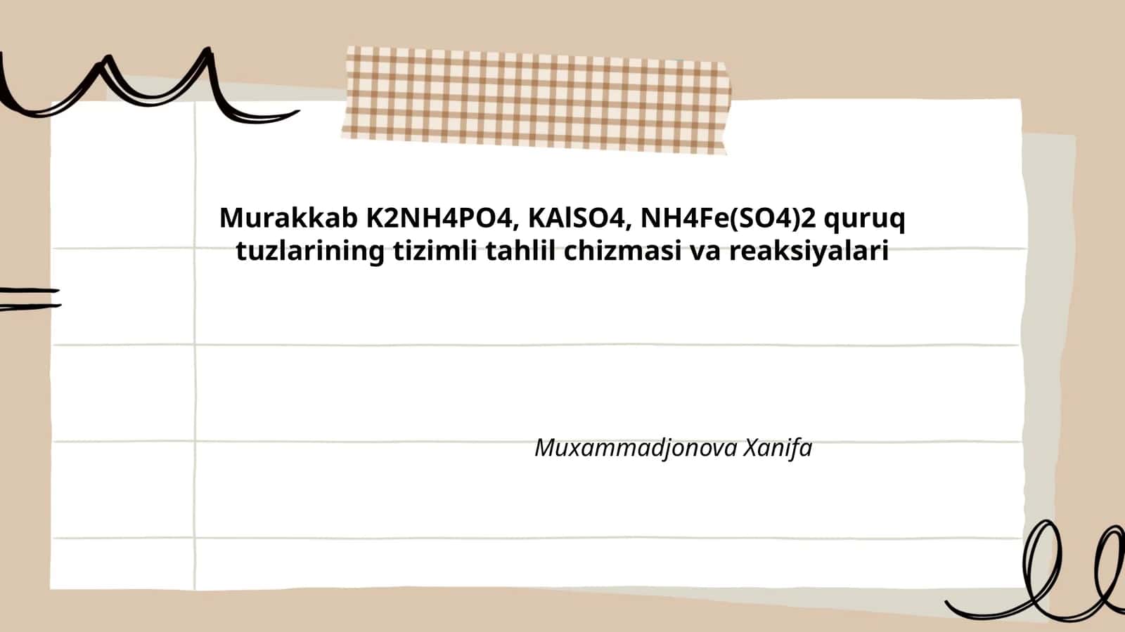 Murakkab K2NH4PO4, KAlSO4, NH4Fe(SO4)2 quruq tuzlarining tizimli tahlil chizmasi va reaksiyalari