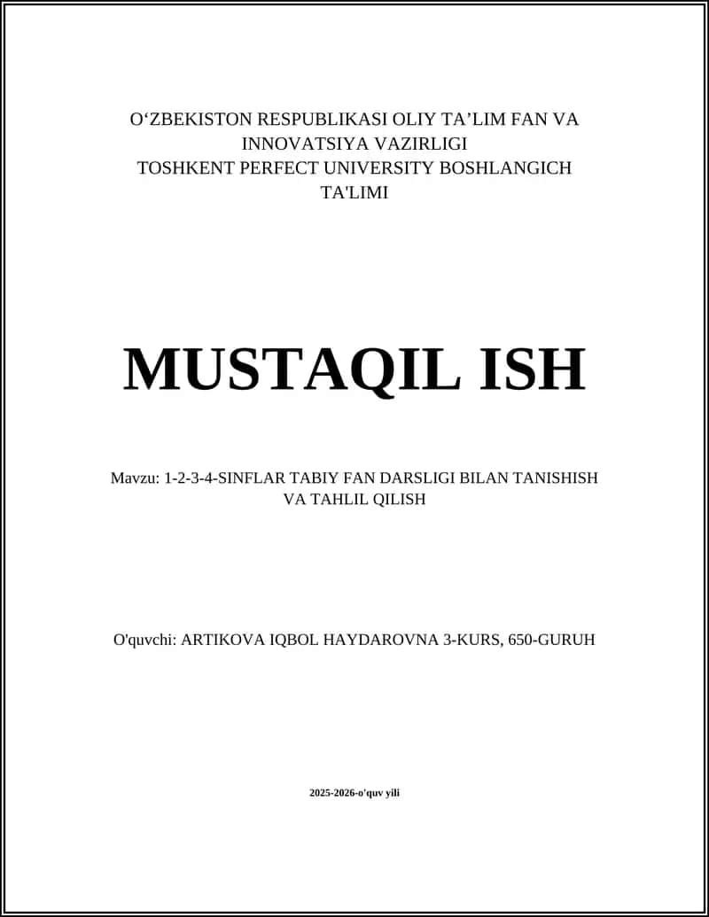 1-4-SINFLAR TABIY FAN DARSLIGI BILAN TANISHISH VA TAHLIL QILISH