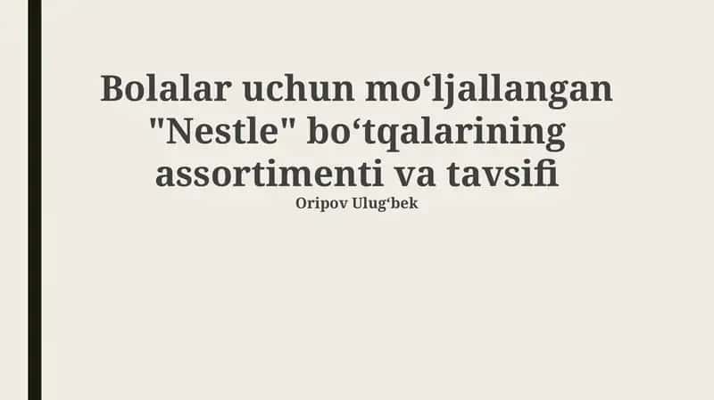 Mahsulot Assortimenti va Tavsifi