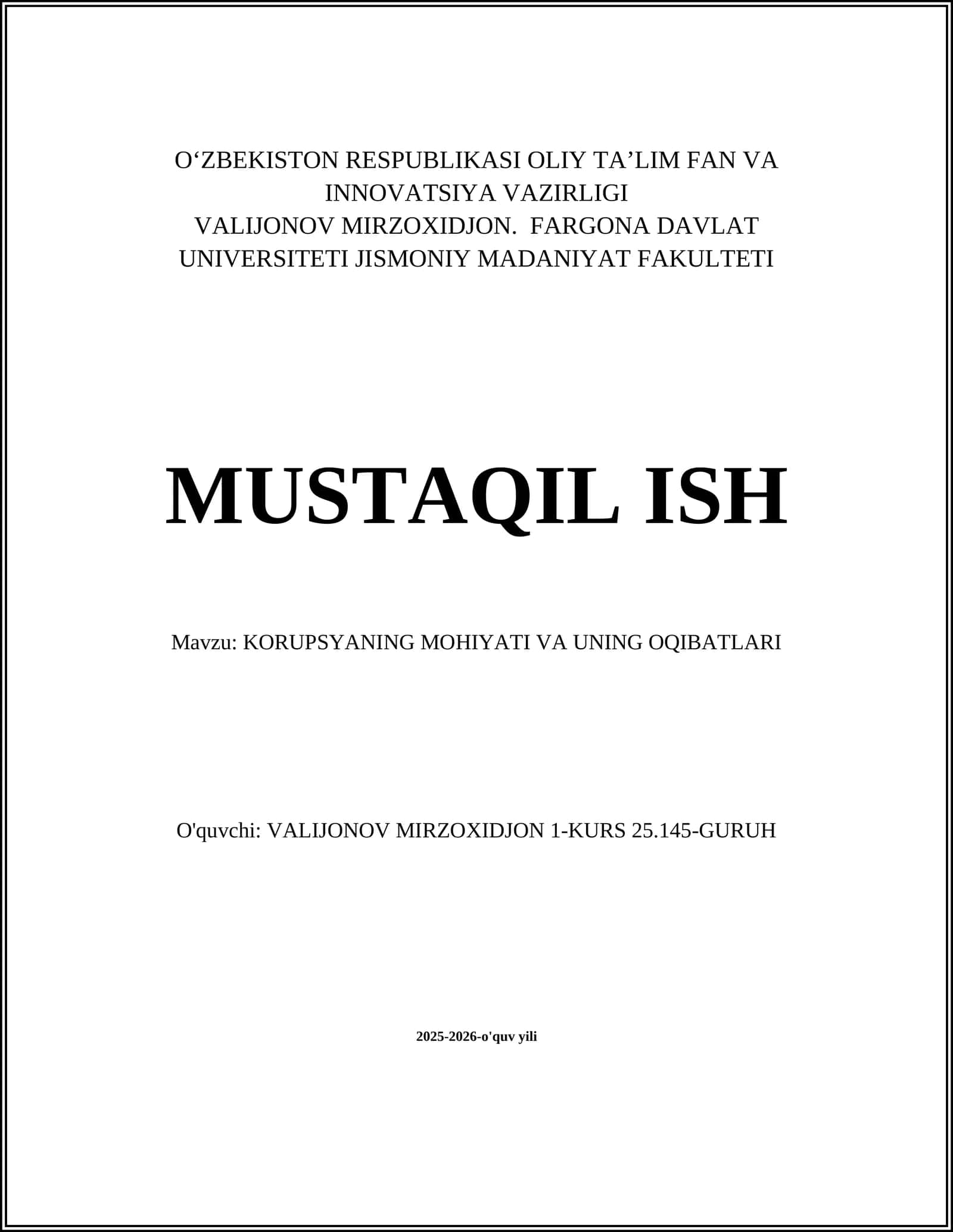Korrupsiyaning Mohiyati va Oqibatlari