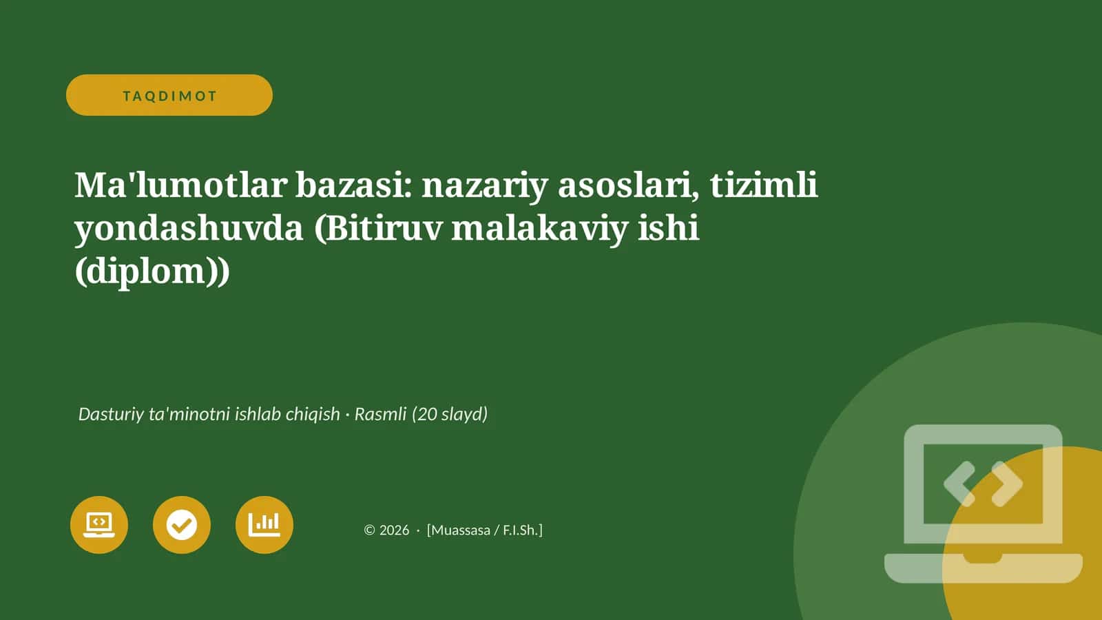 Ma'lumotlar bazasi: nazariy asoslari, tizimli yondashuvda (Bitiruv malakaviy ishi (diplom))