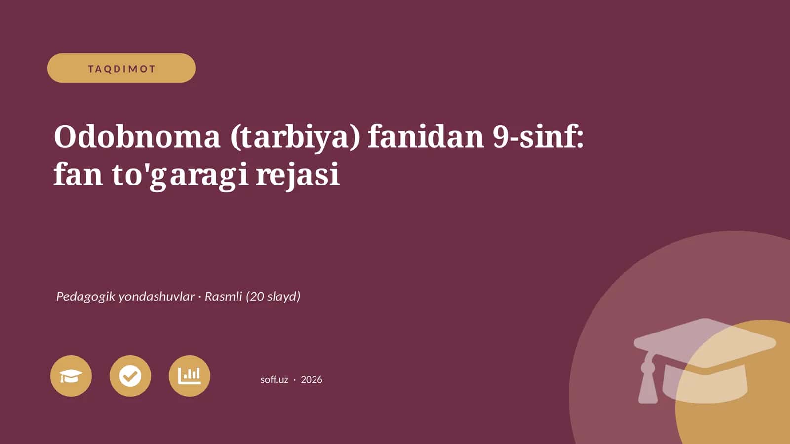 Odobnoma (tarbiya) fanidan 9-sinf: fan to'garagi rejasi