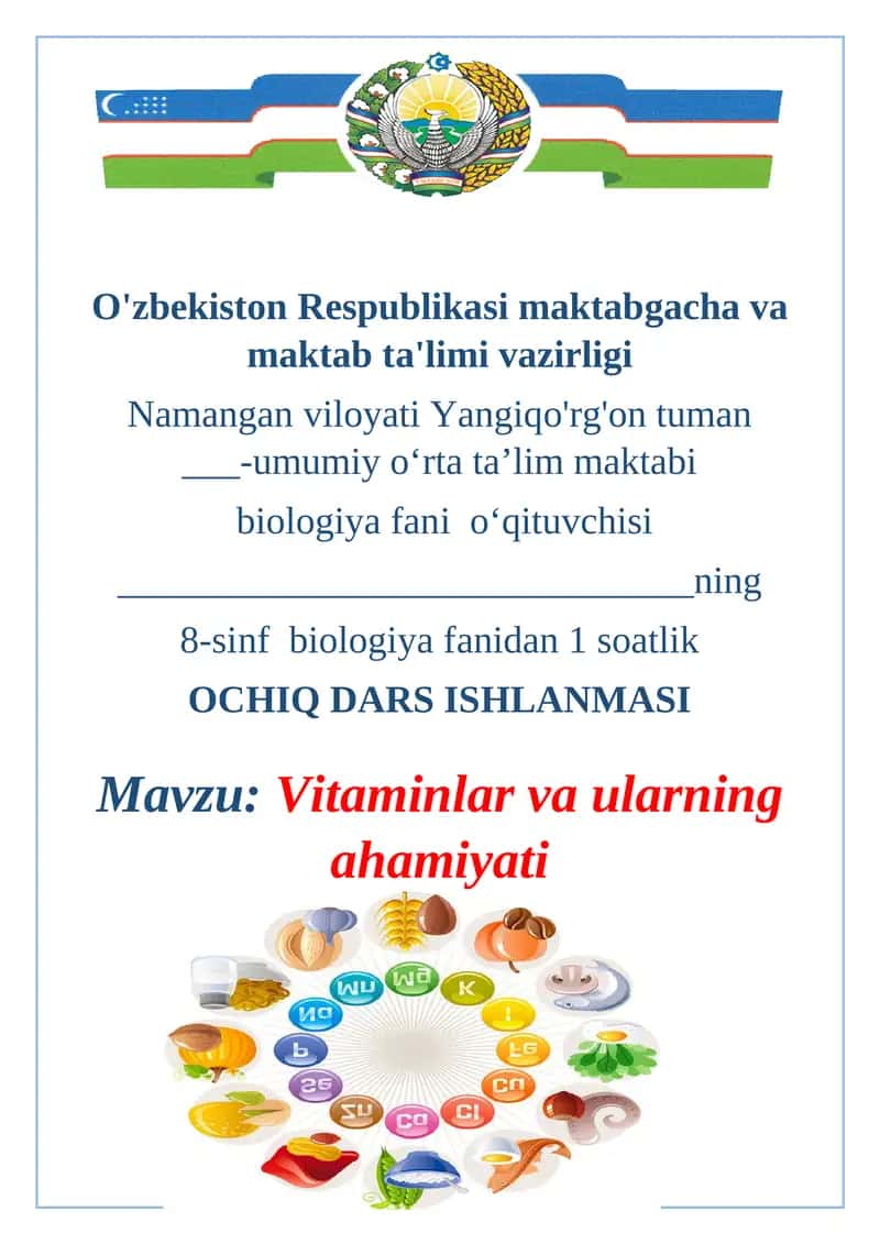 8-sinf biologiya fanidan 1 soatlik OCHIQ DARS ISHLANMASI