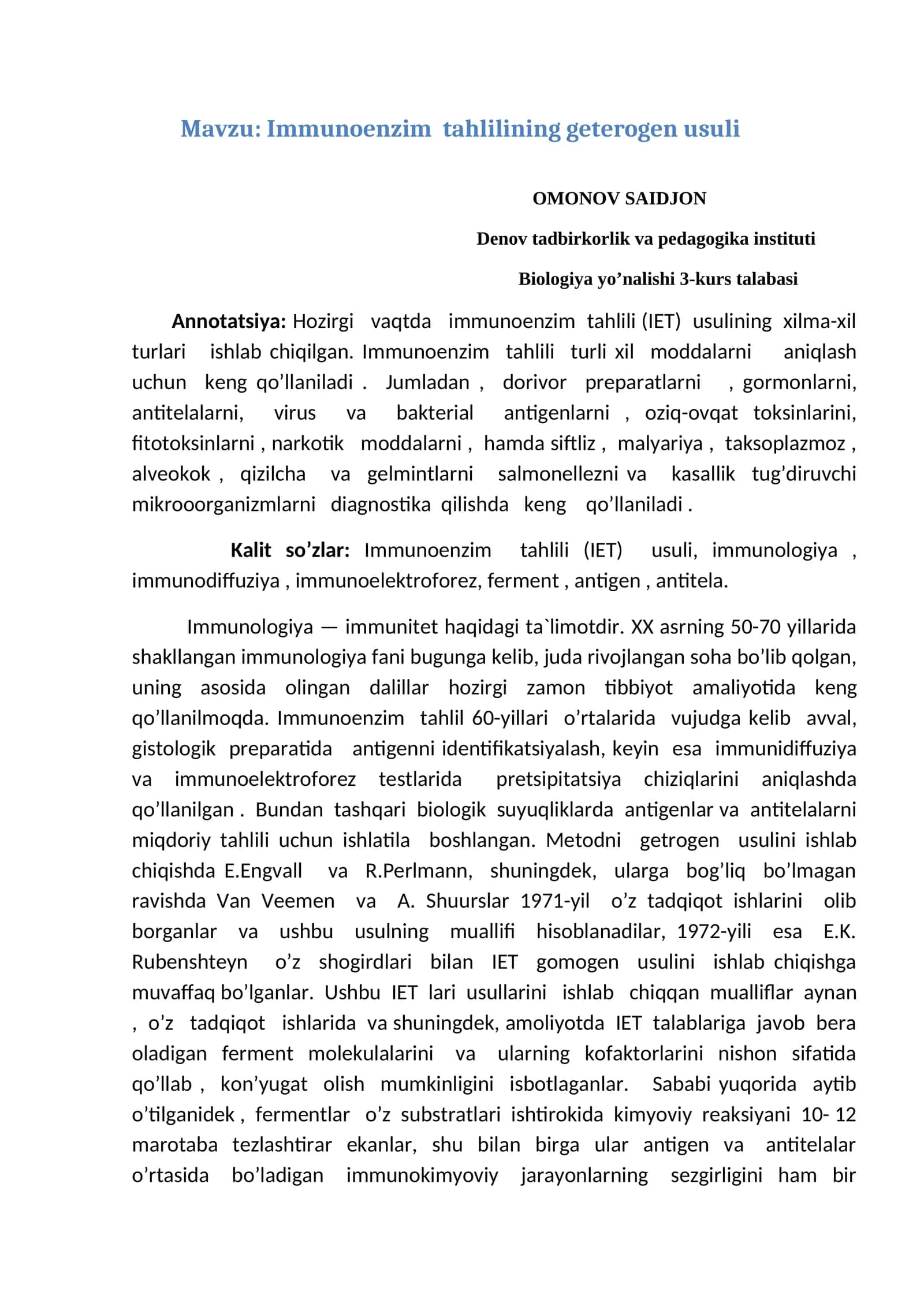 Immunoenzim tahlilining geterogen usuli