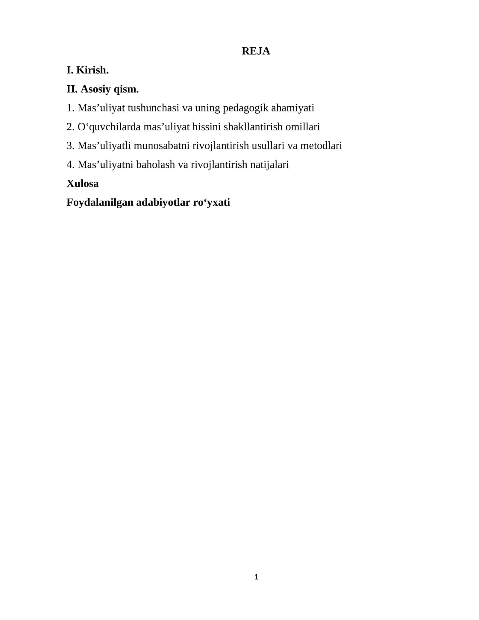 Mas’uliyat tushunchasi va uning pedagogik ahamiyati