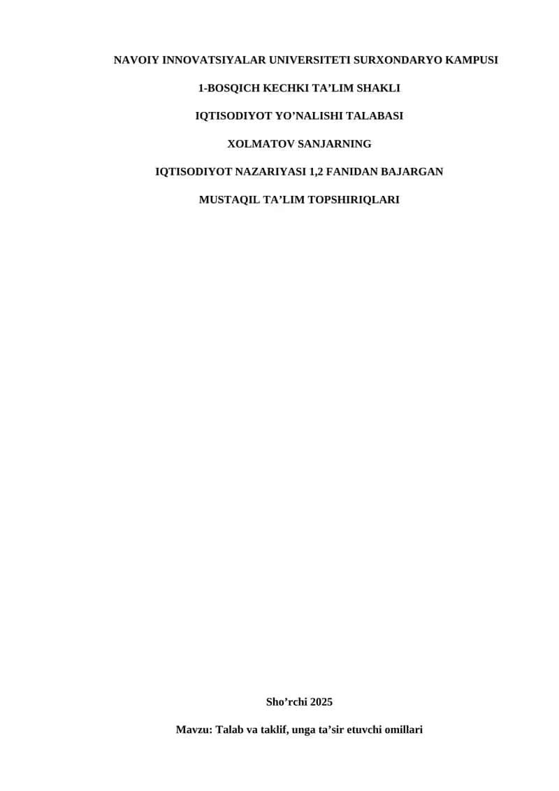 Hozirgi zamon iqtisodiyot nazariyasi rivojlanishining asosiy yo‘nalishlari
