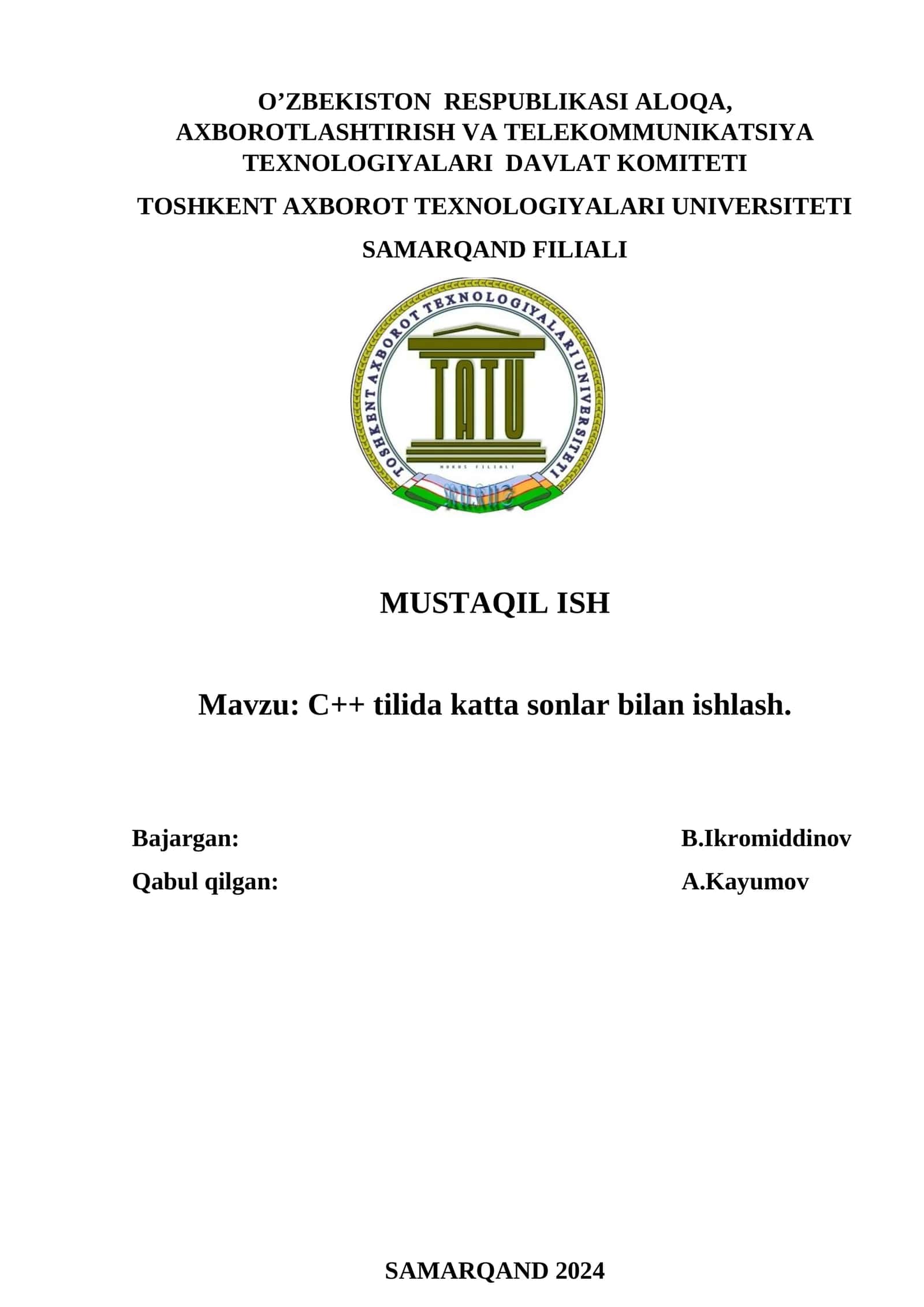 C++ tilida katta sonlar bilan ishlash