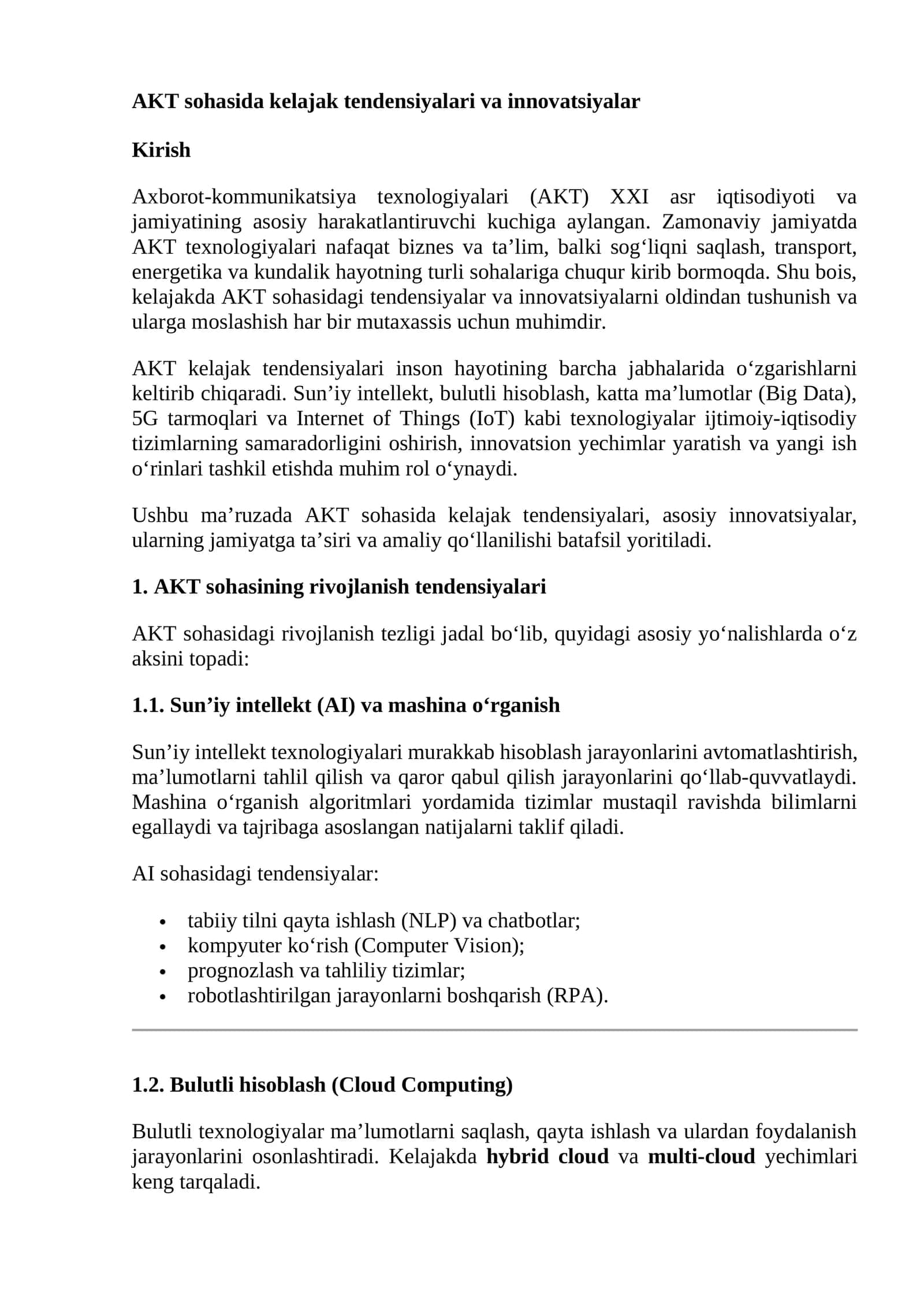 AKT sohasida kelajak tendensiyalari va innovatsiyalar