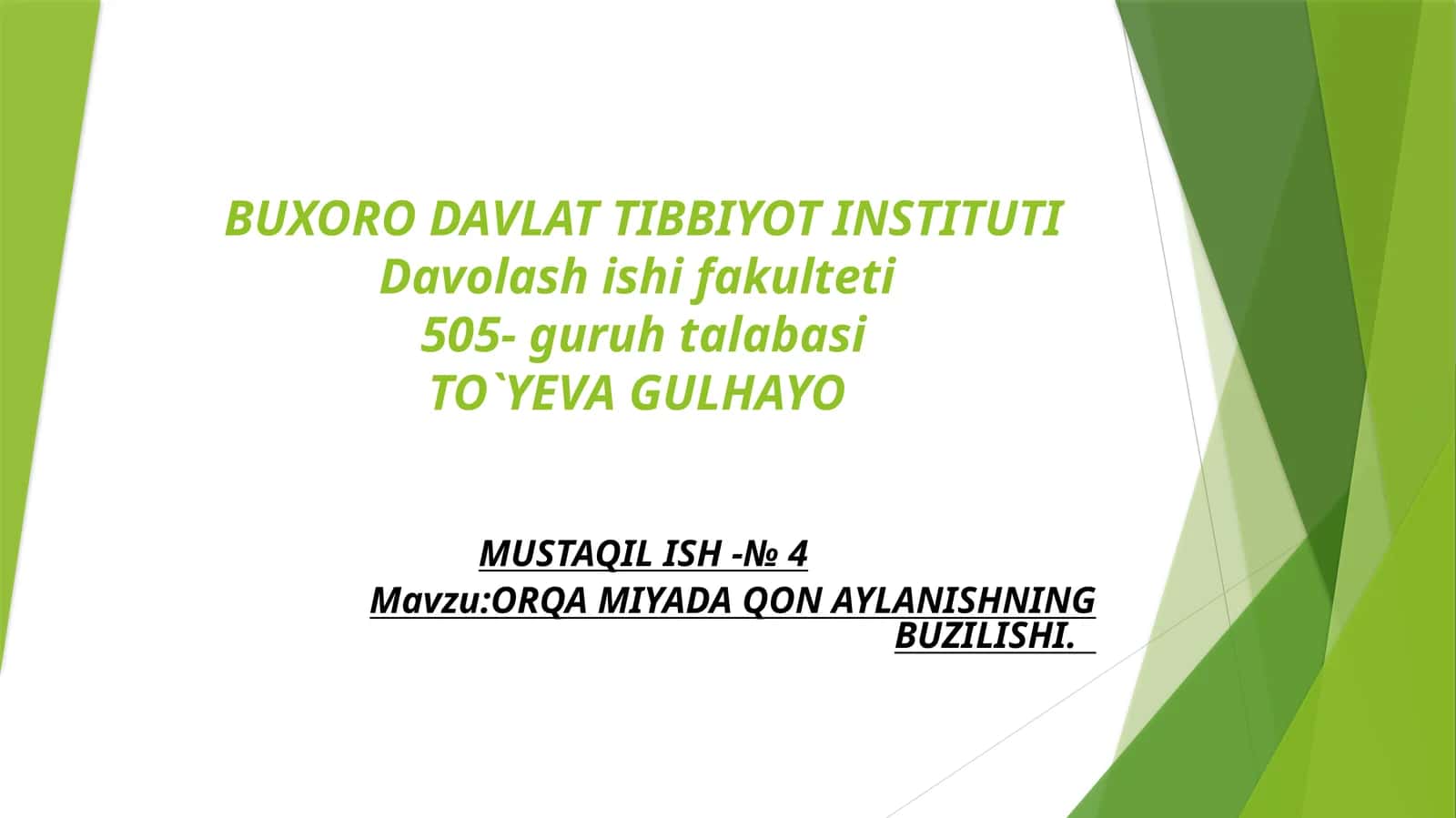 ORQAMIYADA QON AYLANISHNING BUZILISHI