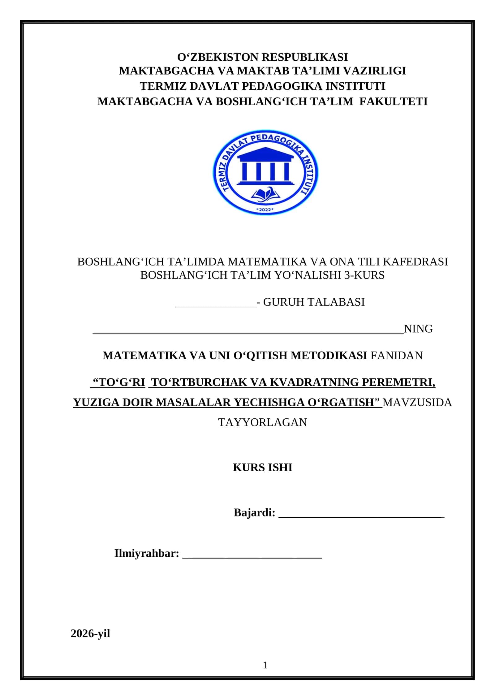 TOʻGʻRI TOʻRTBURCHAK VA KVADRATNING PERIMETRI, YUZIGA DOIR MASALALAR YECHISHGA OʻRGATISH