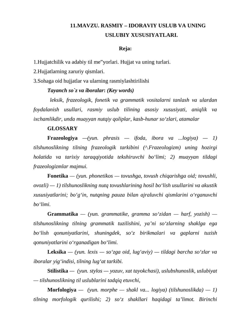 Rasmiy – Idoraviy Uslub va uning Uslubi xususiyatlari