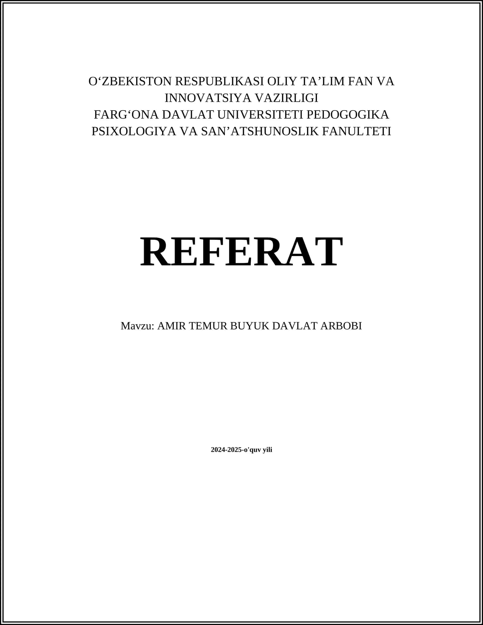 AMIR TEMUR BUYUK DAVLAT ARBOBI